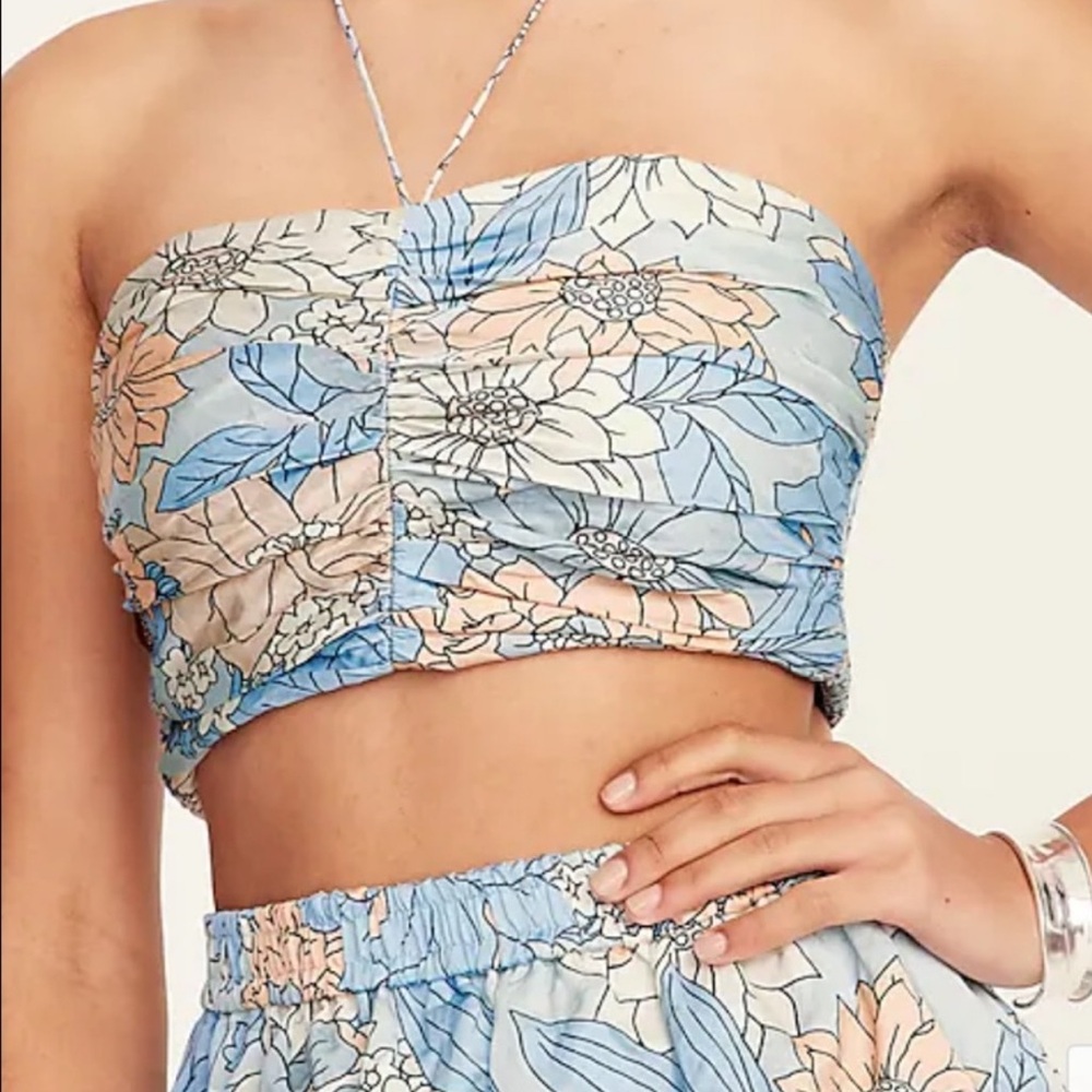 J.Crew Collection Smocked pale blue zinnia floral halter top